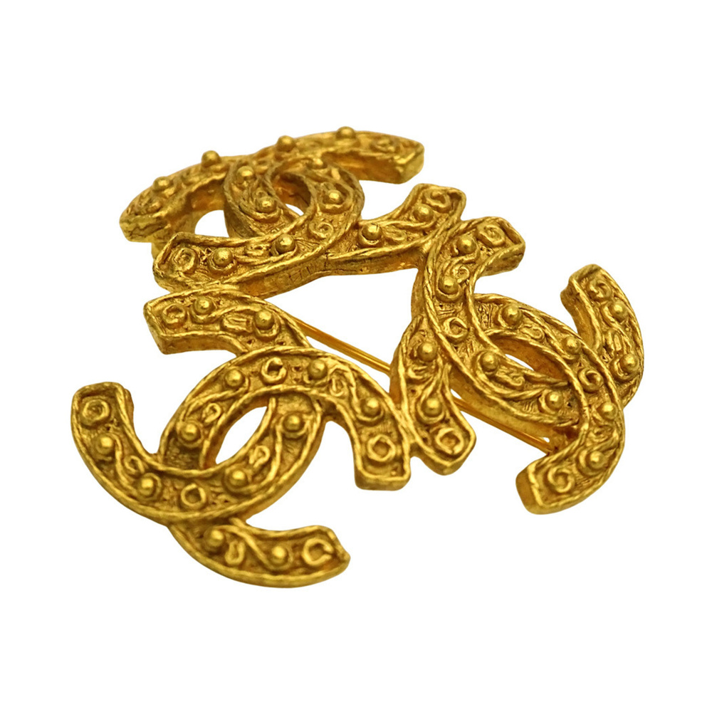 Chanel brooch for women, brand name, GP Triple Coco gold, mark.